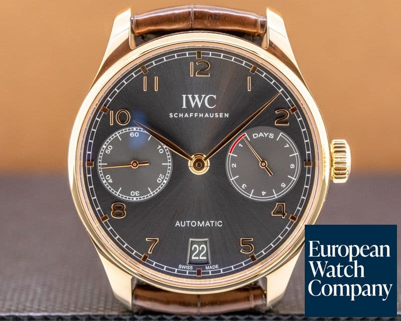Image of IWC Portuguese 7 Day Automatic 18k Rose Gold Slate Dial Rose Numerals 