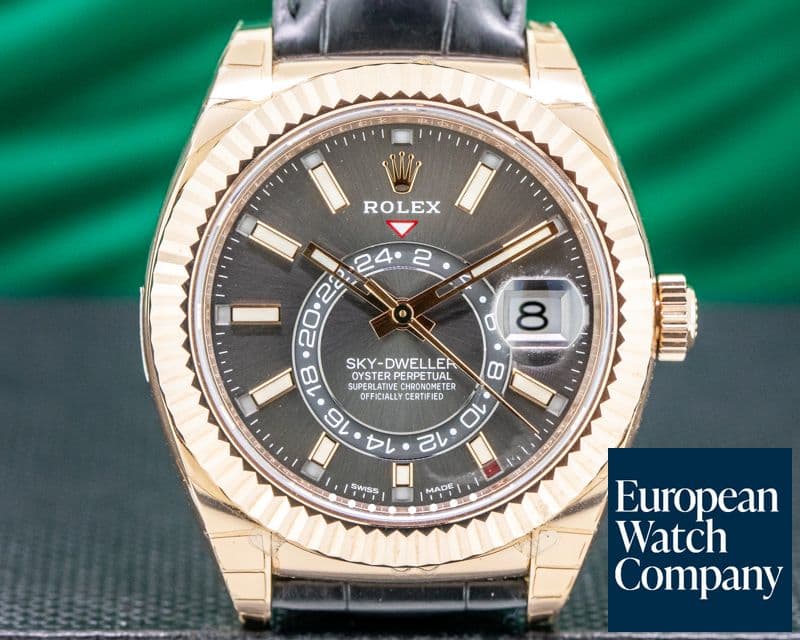 Image of Rolex Sky Dweller Rhodium Dial Rose Gold / Alligator UNWORN