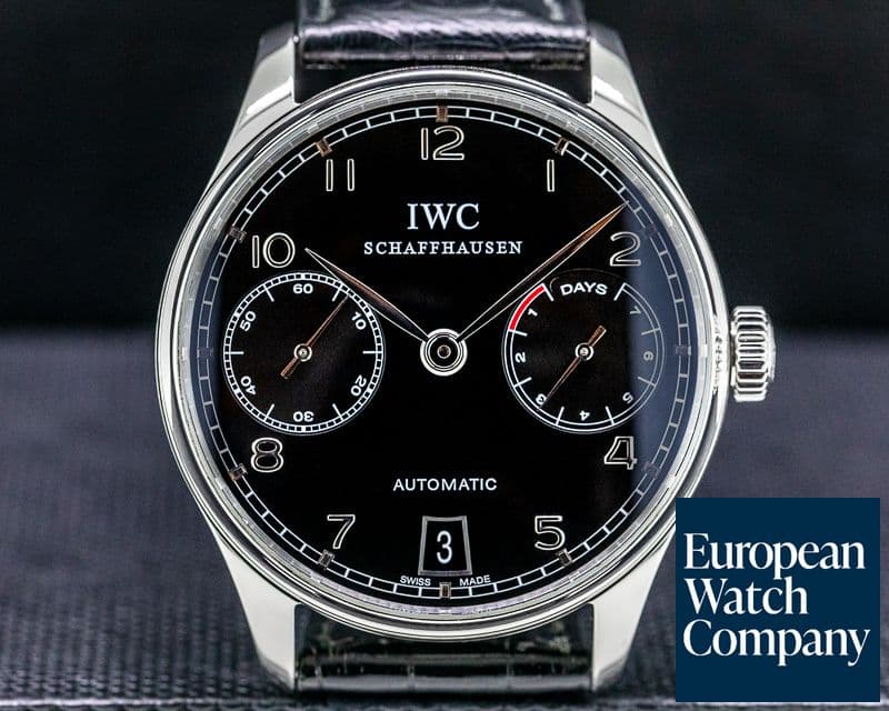 Image of IWC Portuguese 7 Day Automatic SS Black Dial Silver Numerals 