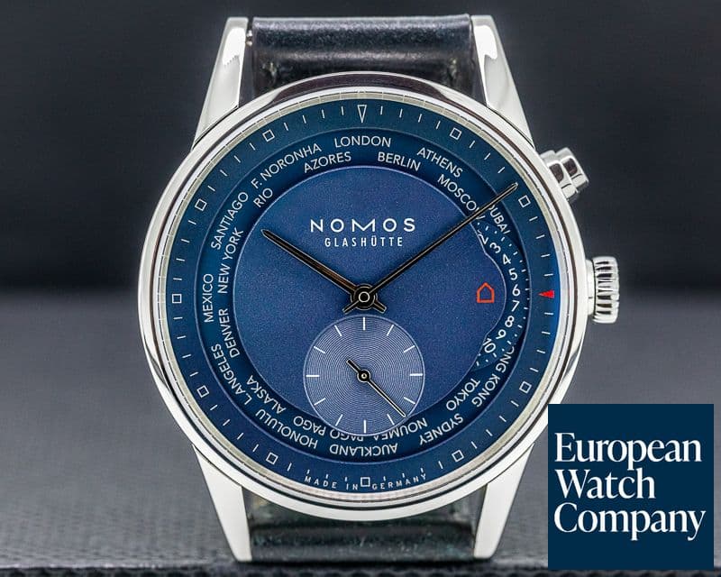 Image of Nomos Zurich "Weltzeit"  Blue Dial World Timer SS / Leather
