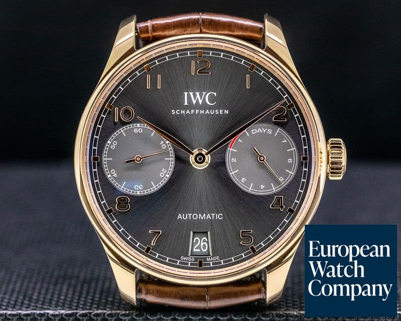 Image of IWC Portuguese 7 Day Automatic 18k Rose Gold Slate Dial Rose Numerals 