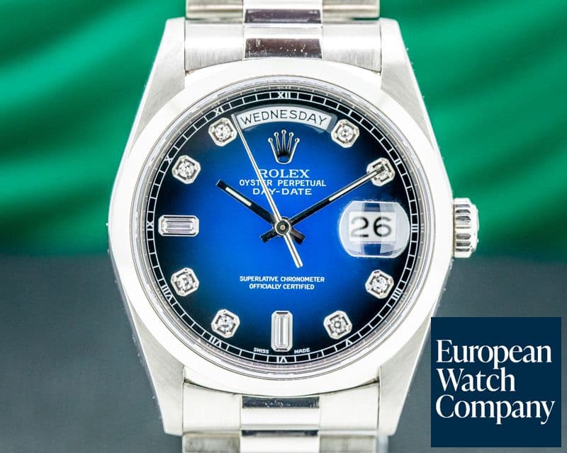 Image of Rolex Day Date 18206 President Platinum Blue Diamond Dial SHARP