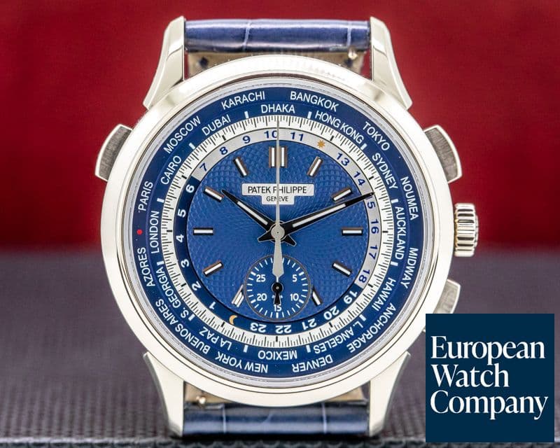 Image of Patek Philippe World Time 5930G Chronograph 18k White Gold Blue Dial 