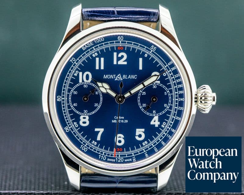 Image of Montblanc 1858 Monopusher Chronograph Tachymeter Blue Dial 