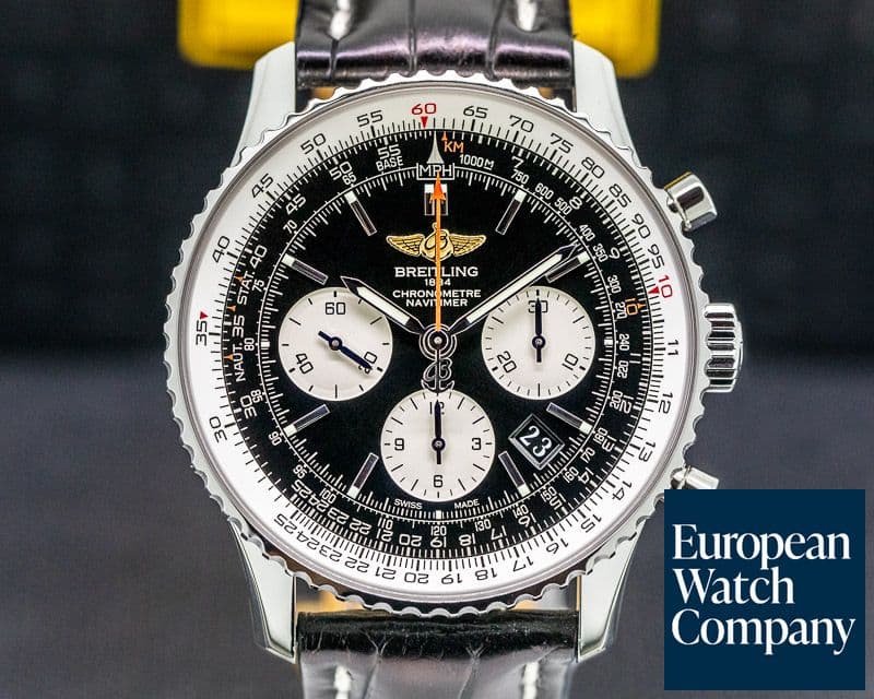 Image of Breitling Navitimer 01 Chronograph Black Dial Black Leather