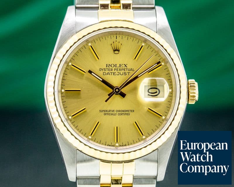 Image of Rolex Datejust Gold Dial Stick Markers 18K / SS FULL SET