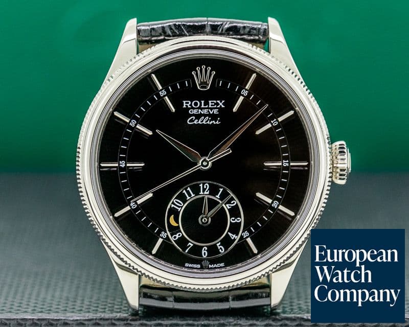 Image of Rolex Cellini Dual Time Black Guilloche 18K White Gold UNWORN