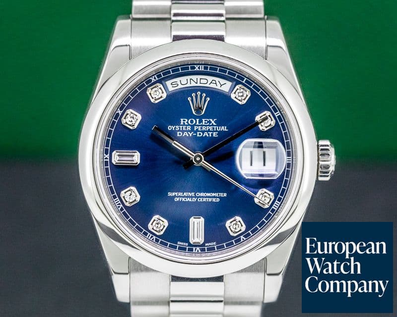 Image of Rolex Day Date President 118206 Platinum Blue Diamond Dial WOW