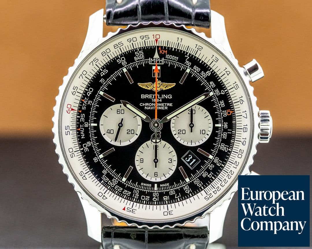 Image of Breitling Navitimer 01 Chronograph Black Dial Black Leather