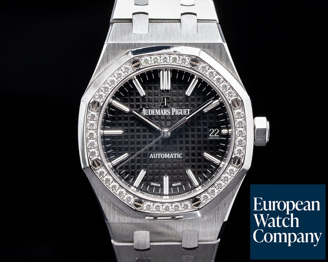 Image of Audemars Piguet Royal Oak Black Dial SS 37MM Diamond Bezel
