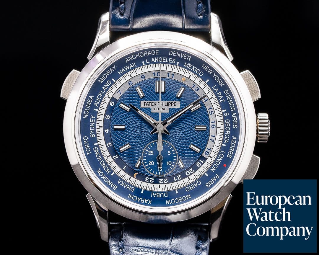 Image of Patek Philippe World Time 5930G Chronograph 18k White Gold Blue Dial 