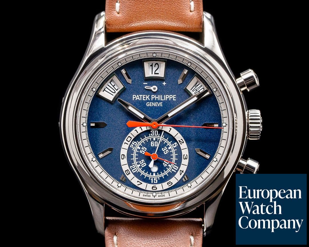 Image of Patek Philippe Annual Calendar 5960/01G Chronograph White Gold Blue Dial 

