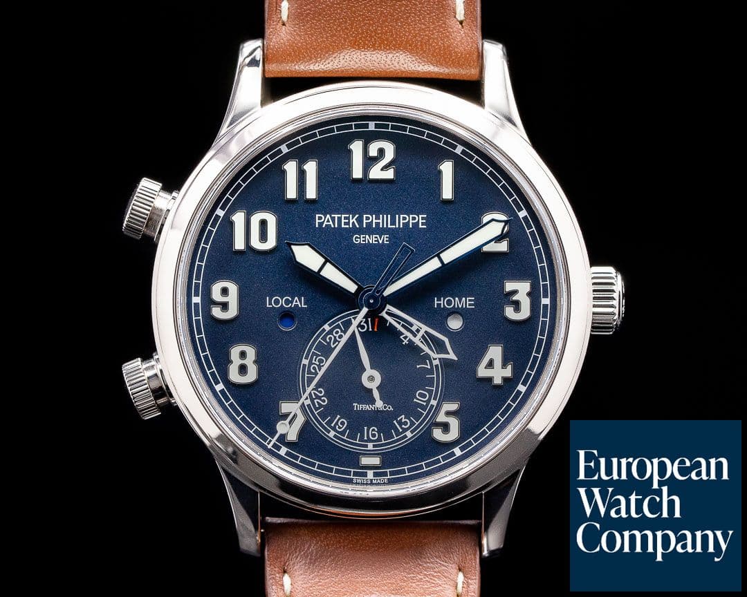 Image of Patek Philippe Calatrava 5524G "TIFFANY" Pilot Travel Time 18k White Gold TIFFANY