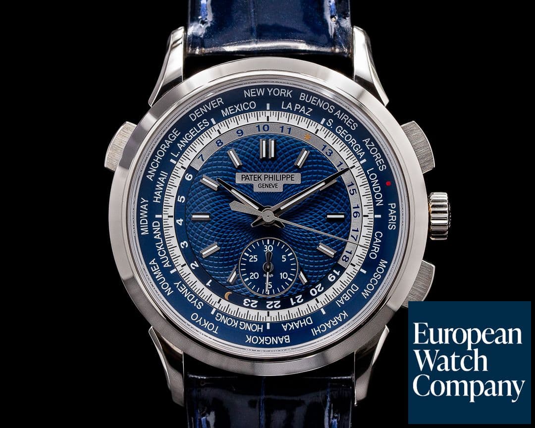 Image of Patek Philippe World Time 5930G Chronograph 18k White Gold Blue Dial 