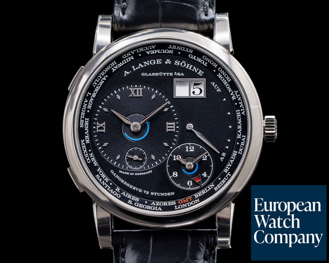 Image of A. Lange and Sohne Lange 1 Time Zone 136.029 18K White Gold / Black Dial NEW MODEL UNWORN