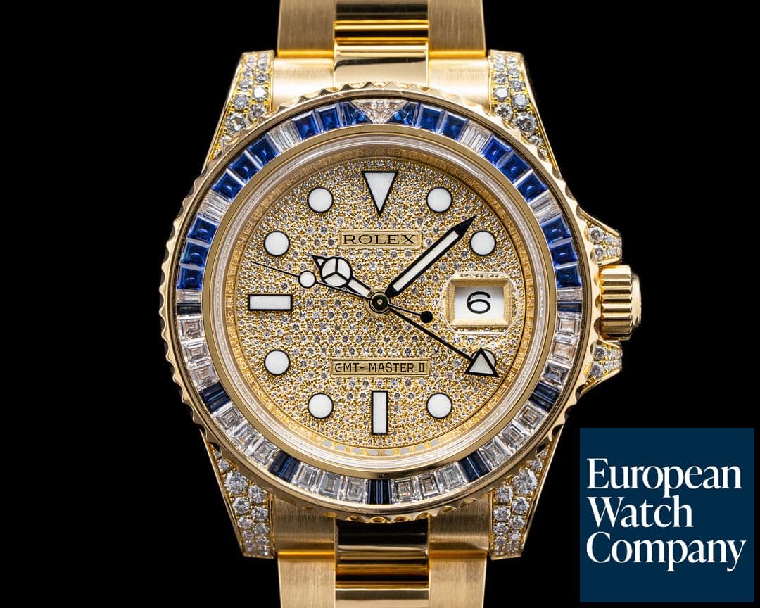 Image of Rolex GMT Master II 116758SA Yellow Gold Pave Dial  / Sapphire Bezel