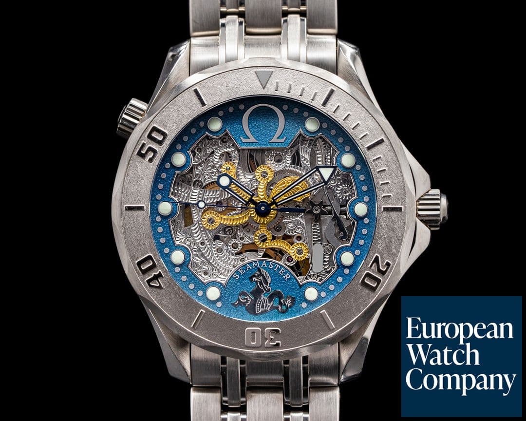 Image of Omega Seamaster Diver Skeleton 50th Anniversary 18KWG  2932.80.00 RARE