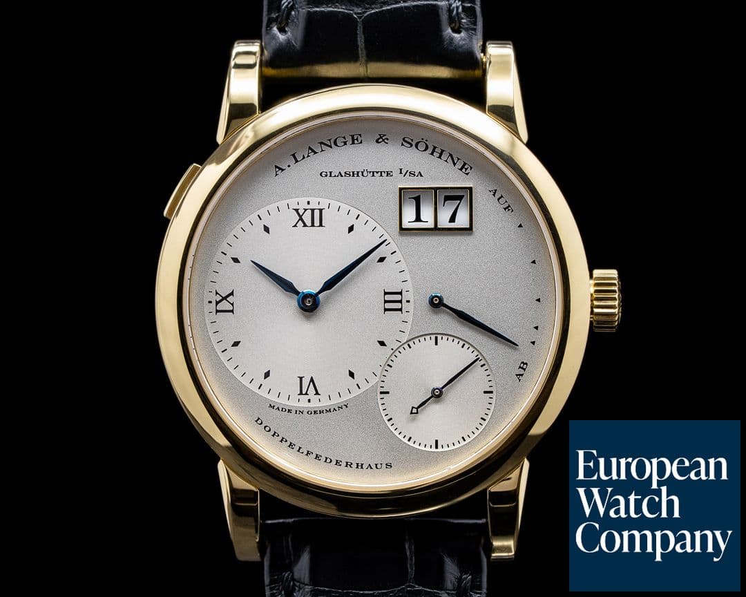 Image of A. Lange and Sohne Lange 1 101.022 18K Yellow Gold Blue Hands Silver Dial + Deployant