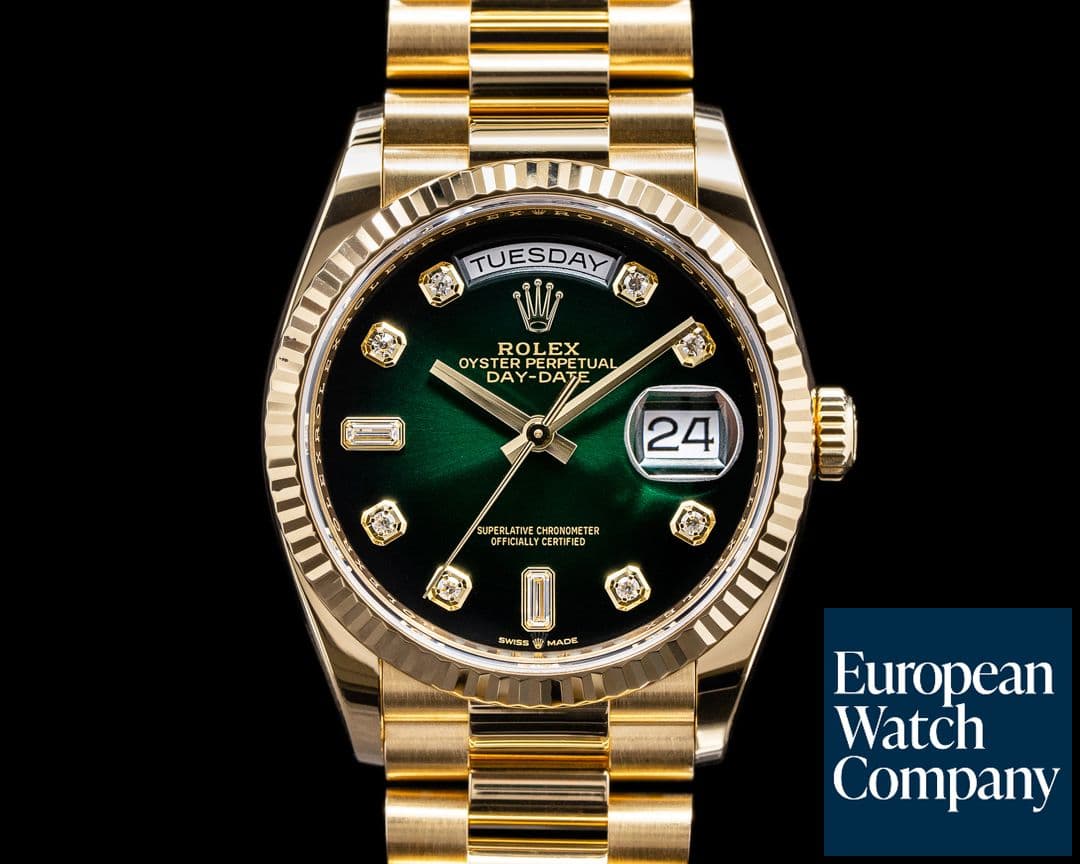 Image of Rolex Day Date President 128238 "Green Ombre" Fume Diamond Dial 2020