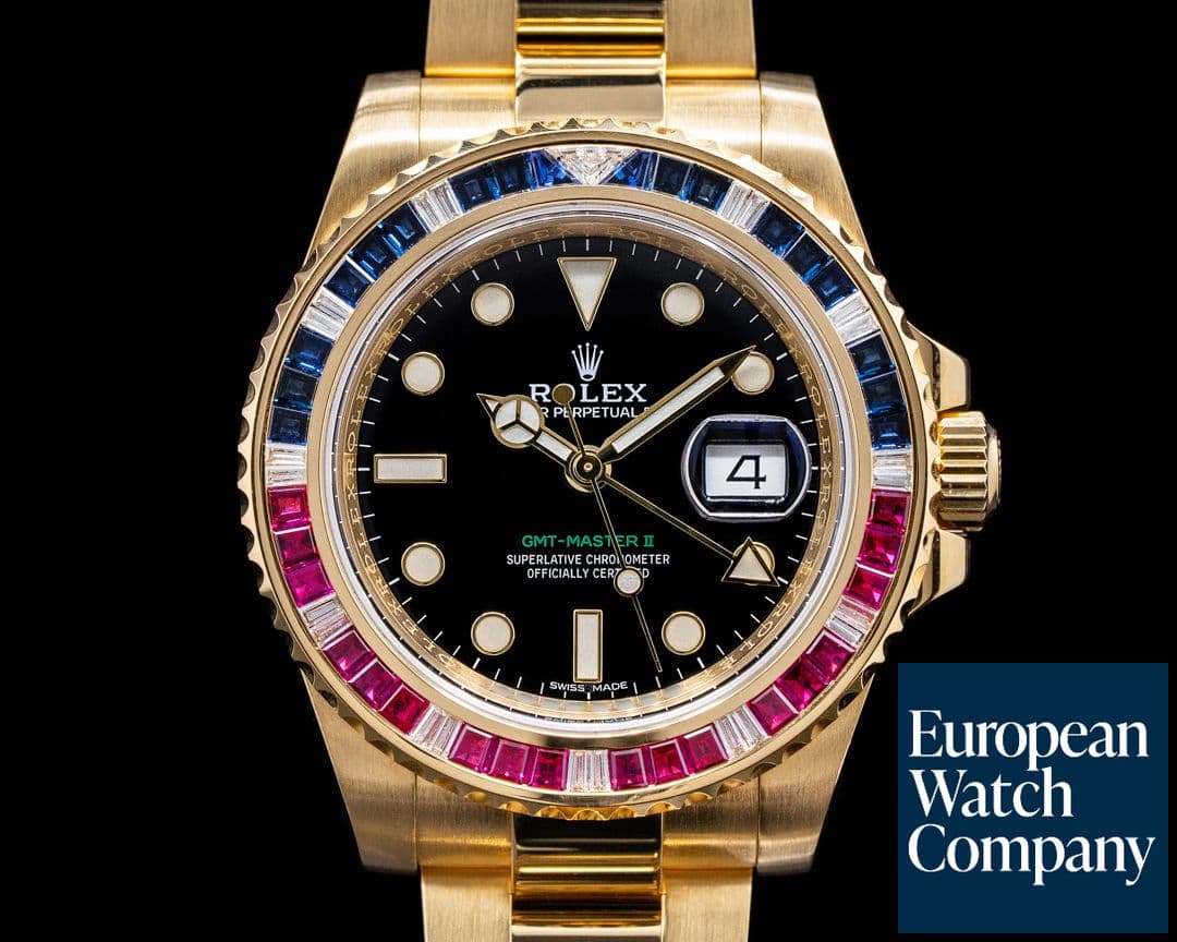 Image of Rolex GMT Master II 116748SARU Yellow Gold Sapphire / Ruby Bezel FULL SET 2019