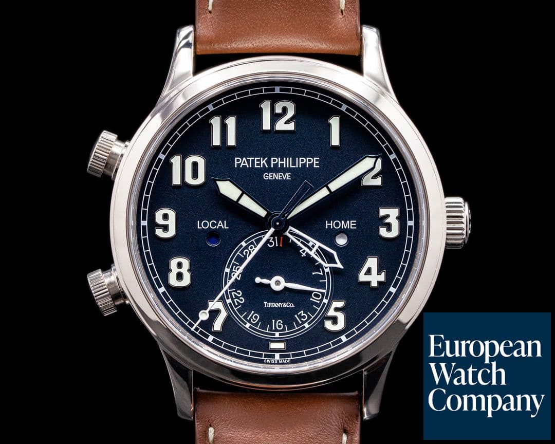 Image of Patek Philippe Calatrava 5524G "TIFFANY" Pilot Travel Time 18k White Gold 