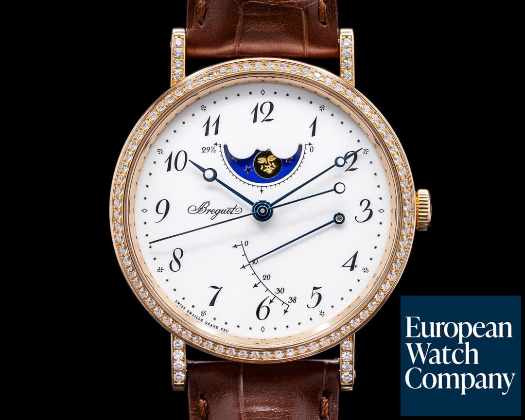 Image of Breguet Classique Moonphase 18K Rose Gold Enamel Dial Diamonds