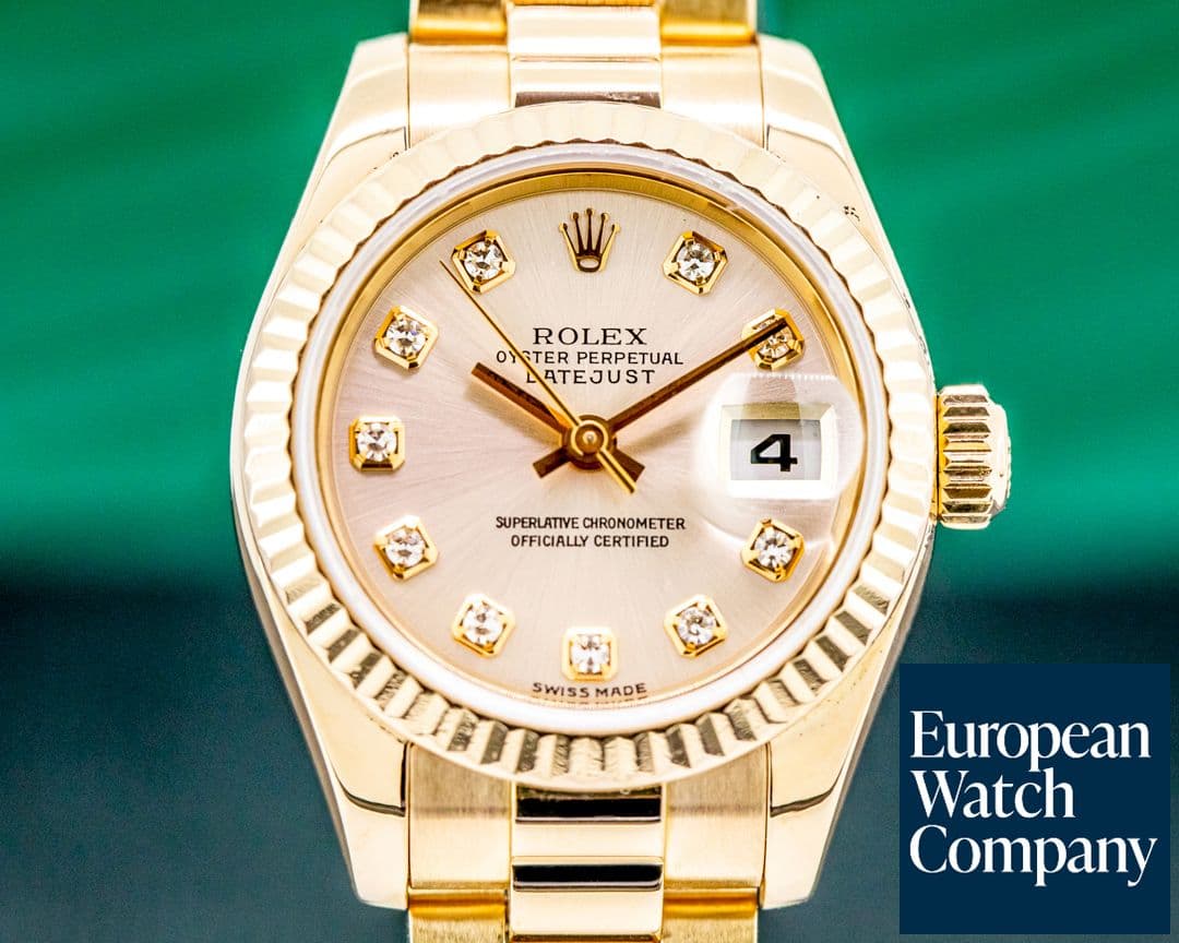Image of Rolex Ladies 179165 Oyster Date President Rose Diamond Dial 18K Rose Gold 