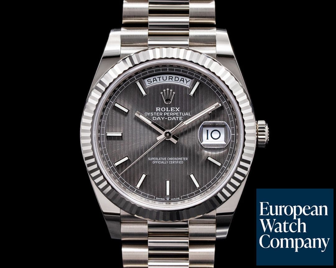 Image of Rolex Day Date 228239 40MM President 18K WG Rhodium Pinstripe 2021