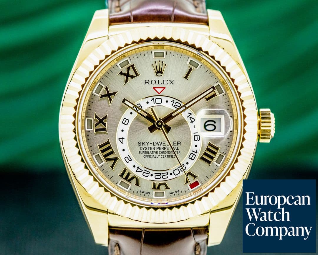 Image of Rolex Sky Dweller Silver Dial 18k Yellow Gold / Alligator  