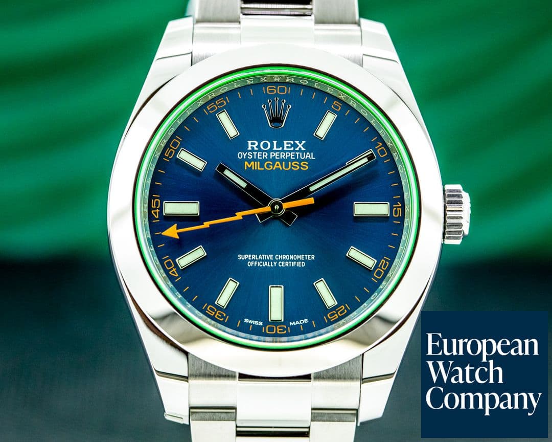 Image of Rolex Milgauss 116400 SS Blue Dial Green Crystal 2021 UNWORN
