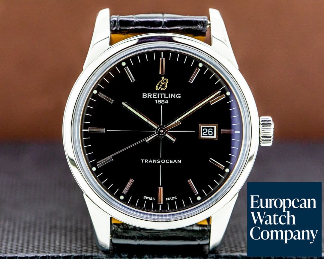 Image of Breitling Transocean Automatic SS / Black Dial SS Deployant Buckle