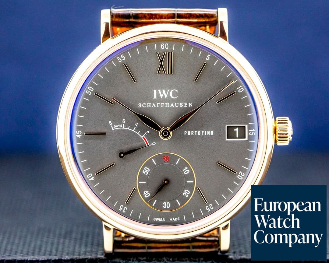 Image of IWC Portofino Hand Wound Eight Days 18K RG Grey Dial 