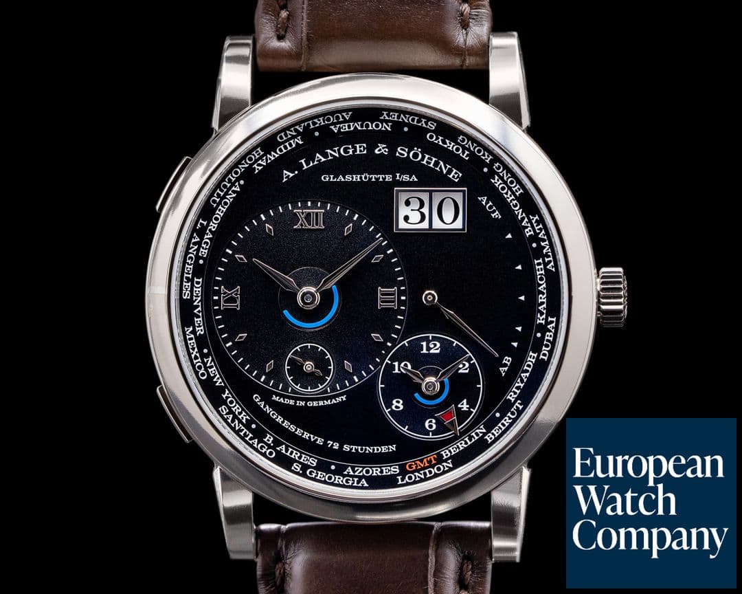 Image of A. Lange and Sohne Lange 1 Time Zone 136.029 18K White Gold / Black Dial NEW MODEL UNWORN