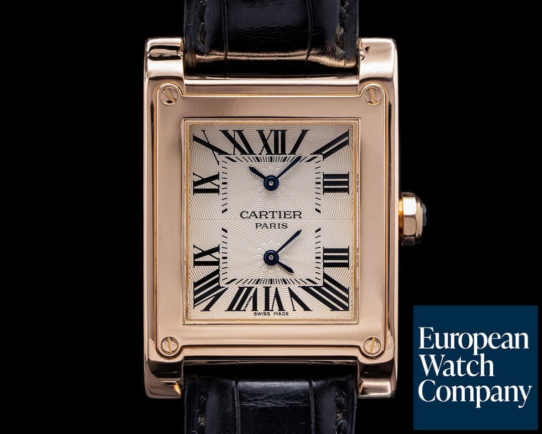Image of Cartier Privee Collection Tank a Vis W1537651 Dual Time 18k Rose Gold RARE