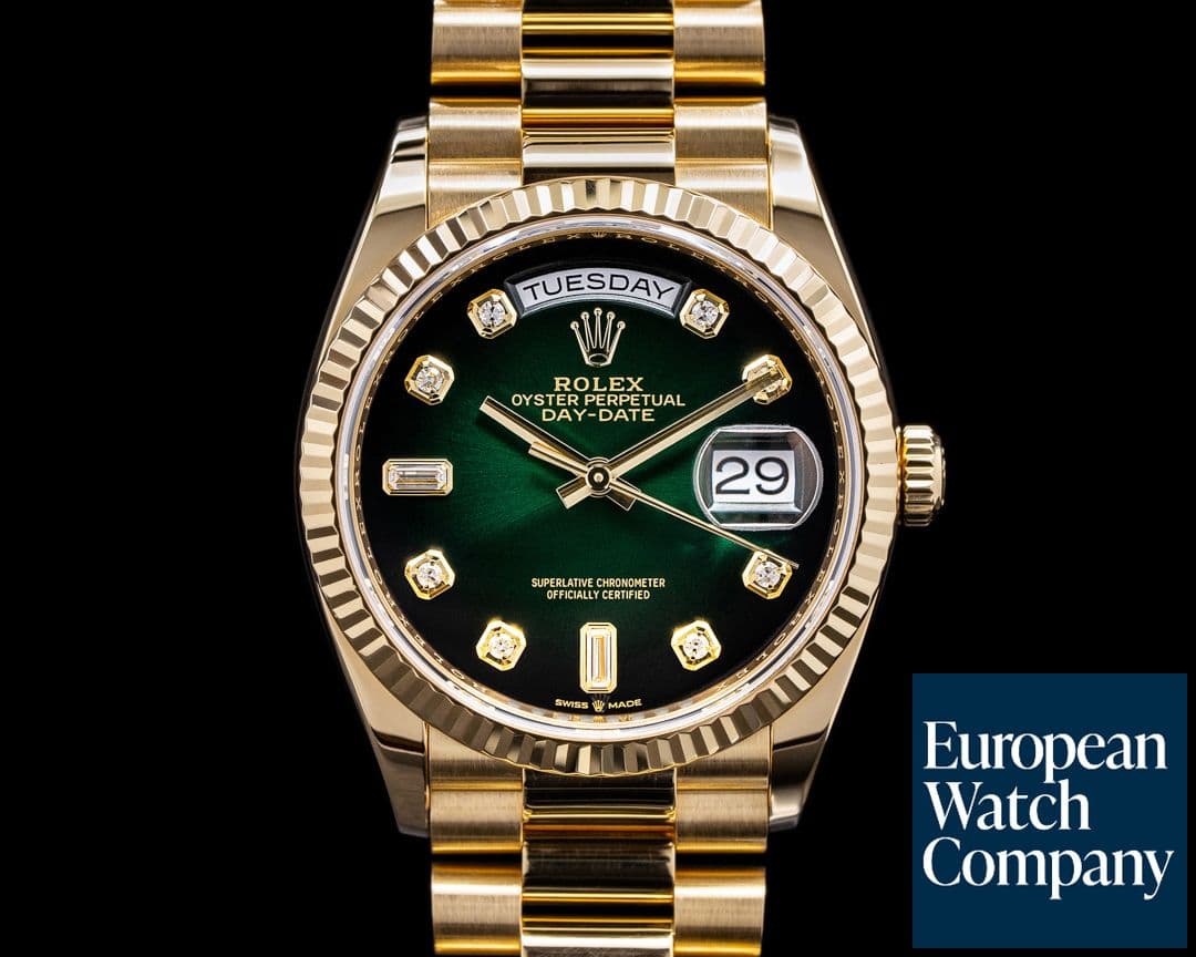 Image of Rolex Day Date President 128238 "Green Ombre" Fume Diamond Dial 2020