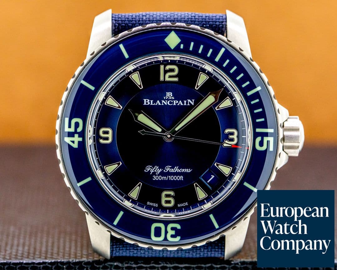 Image of Blancpain Fifty Fathoms / Blue Dial Titanium Bracelet with Sail cloth UNWORN
