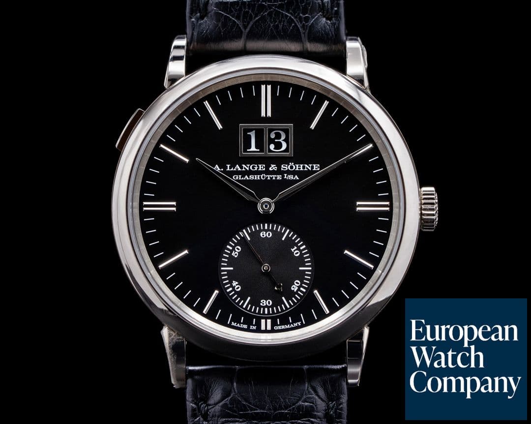 Image of A. Lange and Sohne Saxonia 381.029 Outsize Date 18K White Gold / Black Dial 