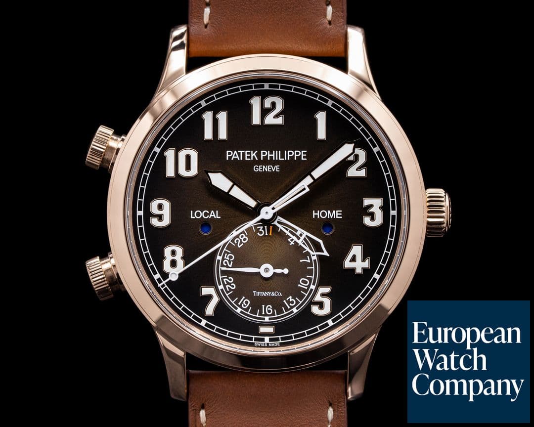 Image of Patek Philippe Calatrava 5524R Pilot Travel Time TIFFANY & CO 18K RG UNWORN