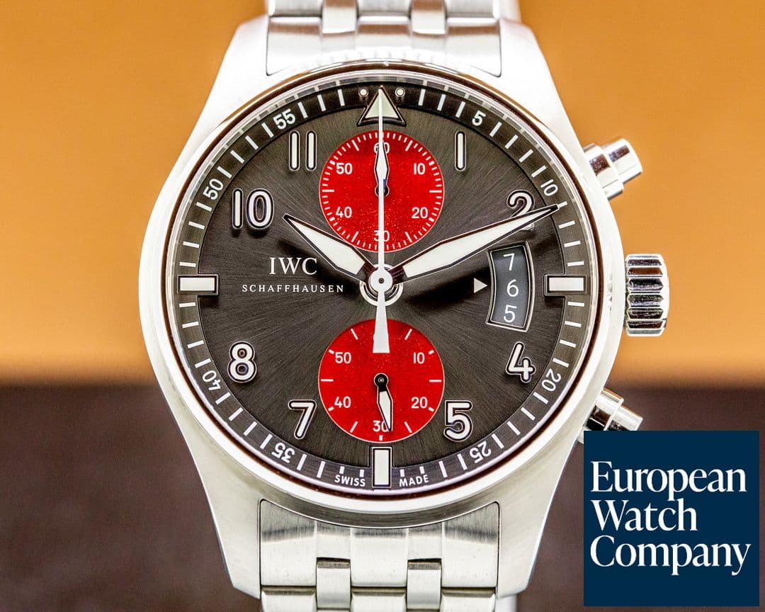 Image of IWC Pilot Spitfire Chronograph SS Grey / Red Dial LIMITED 