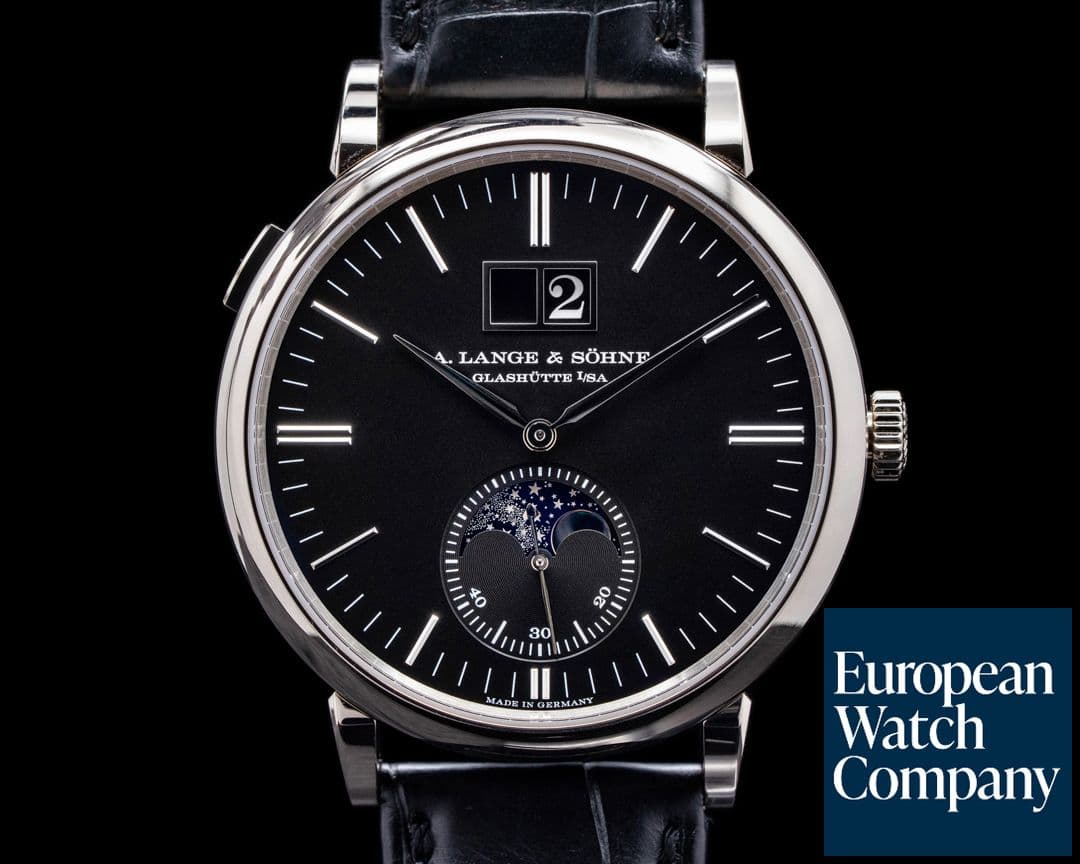 Image of A. Lange and Sohne Saxonia Moon Phase Automatik 384.029 18K White Gold / Black Dial 