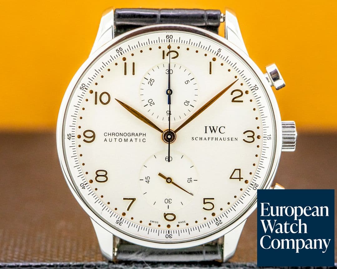 Image of IWC Portuguese Chronograph Silver Dial Gold Numerals SS
