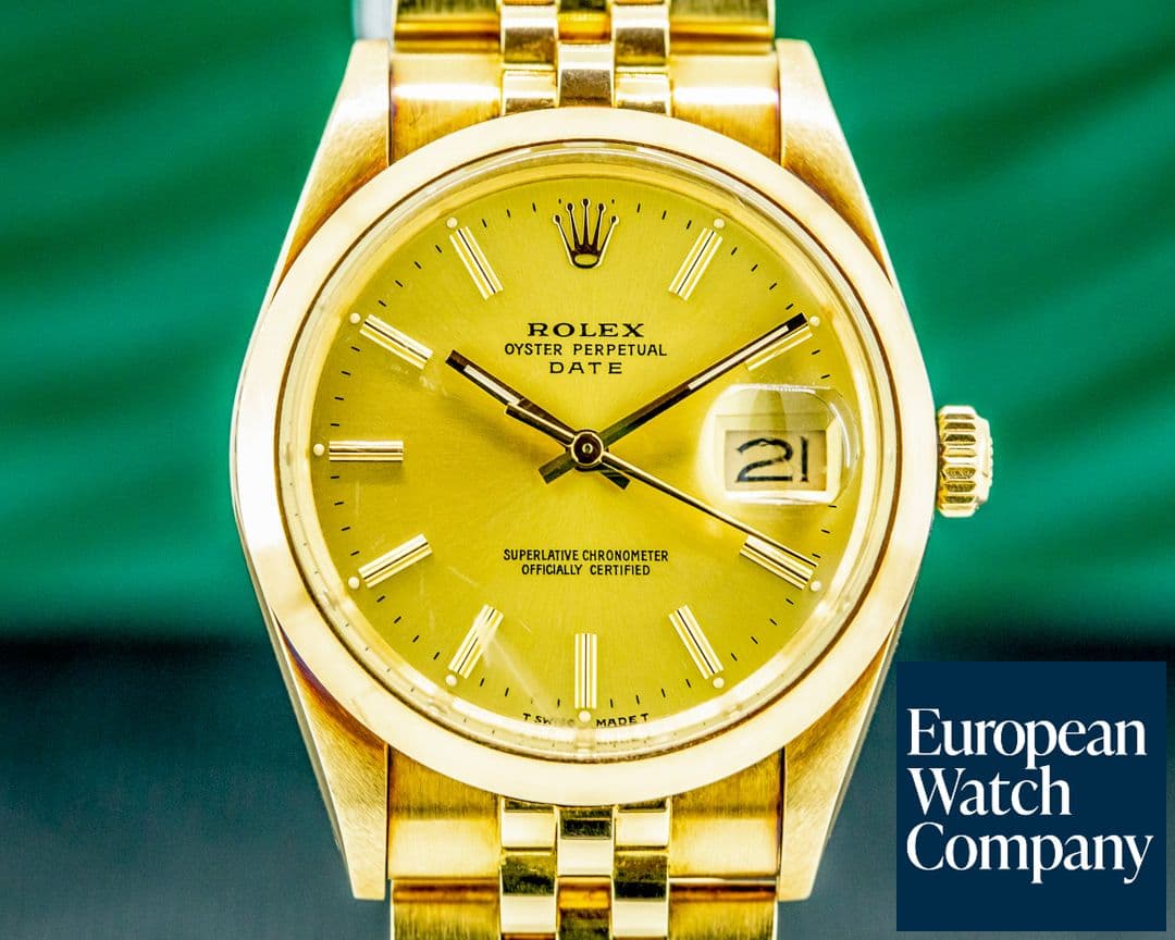 Image of Rolex Date 34 14K Yellow Gold Jubilee / Champagne Dial CHEVY EMBLEM