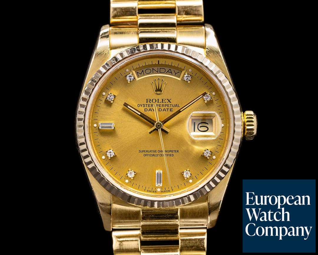 Image of Rolex Day Date 18038 Champagne Diamond Dial Yellow Gold