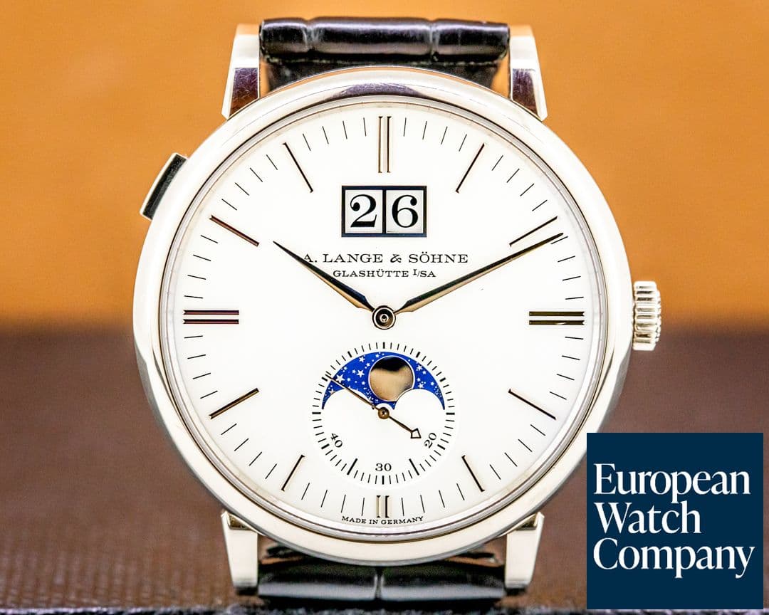Image of A. Lange and Sohne Saxonia Moon Phase Automatik 18K White Gold / Silver Dial UNWORN