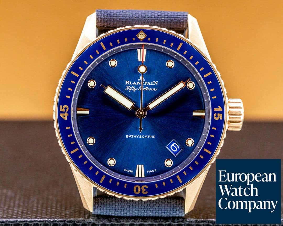 Image of Blancpain Fifty Fathoms Bathyscaphe 18k Rose Gold Blue Dial 2021