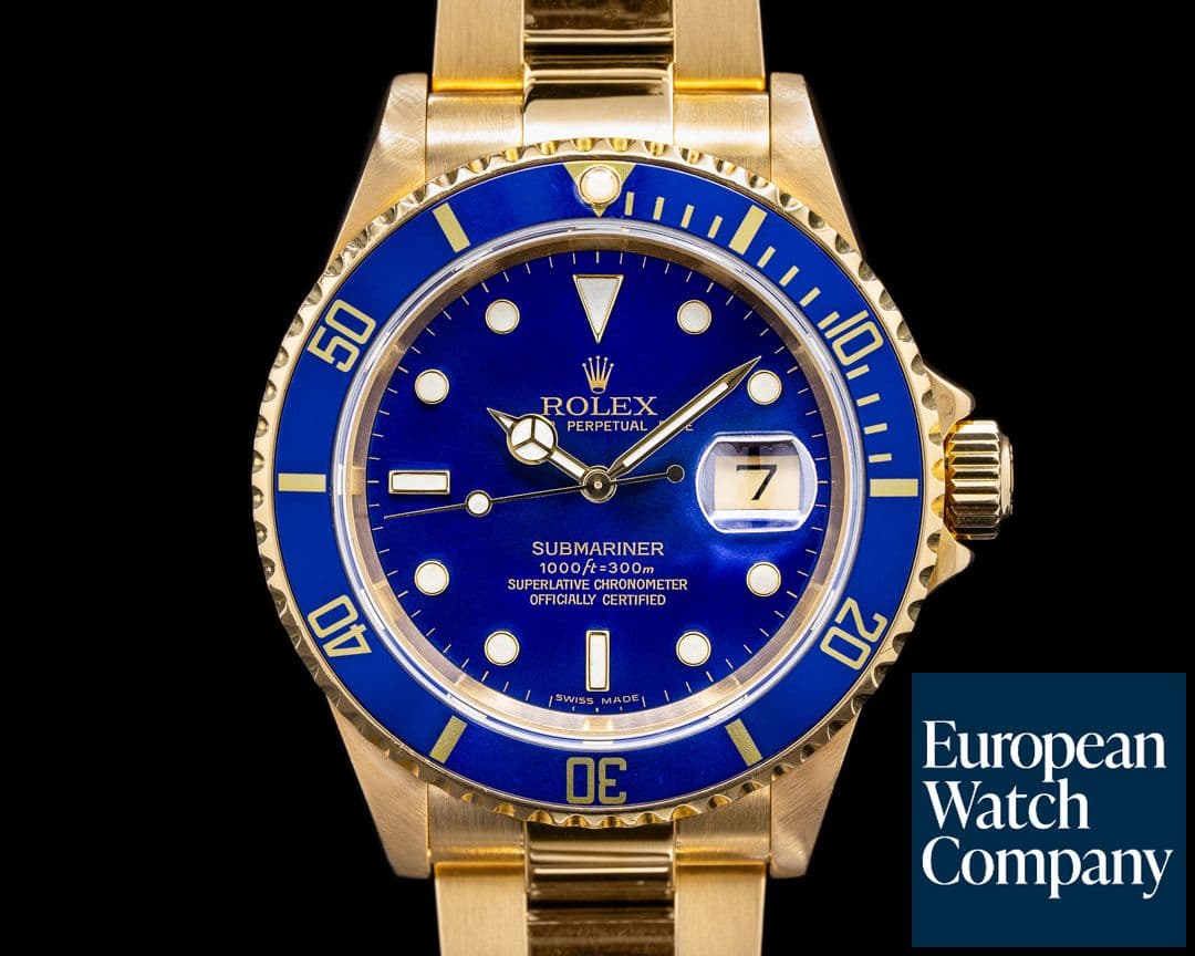 Image of Rolex Rolex 16618 Submariner Blue Dial 18K Yellow Gold FULL SET