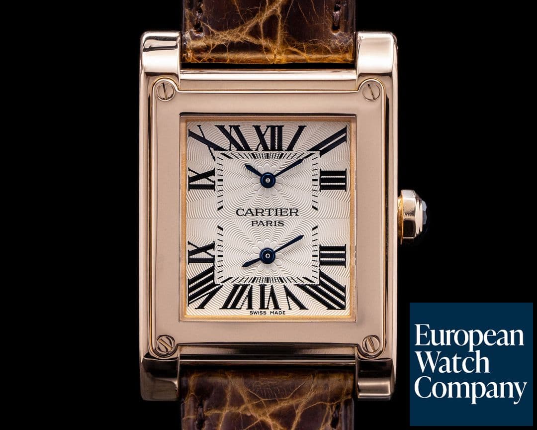Image of Cartier Privee Collection Tank a Vis W1537651 Dual Time 18k Rose Gold RARE