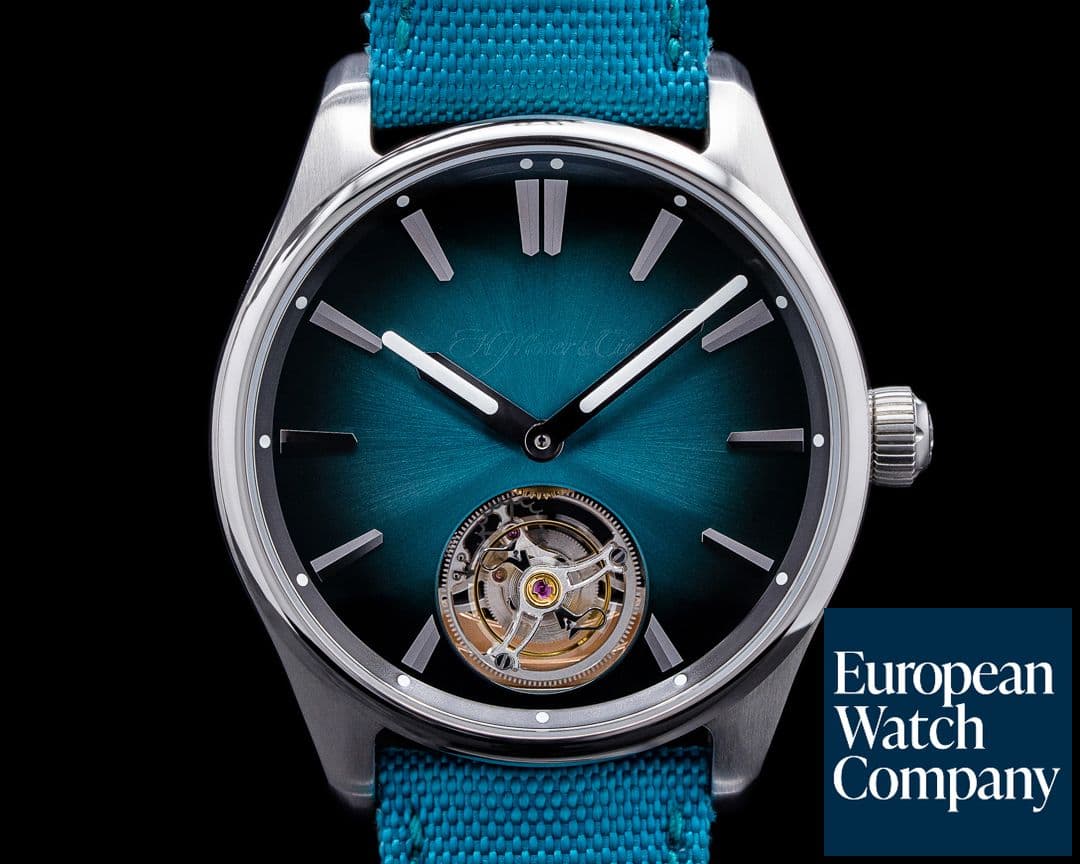 Image of H. Moser and Cie. Pioneer Tourbillon 3804 'Blue Lagoon' Limited Steel