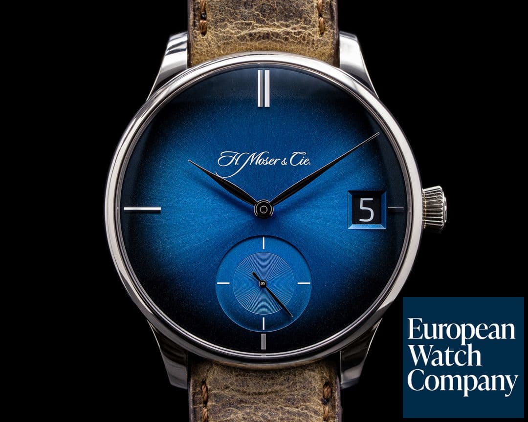 Image of H. Moser and Cie. Venturer Big Date Purity Blue Fume Dial 18k WG Small Seconds 