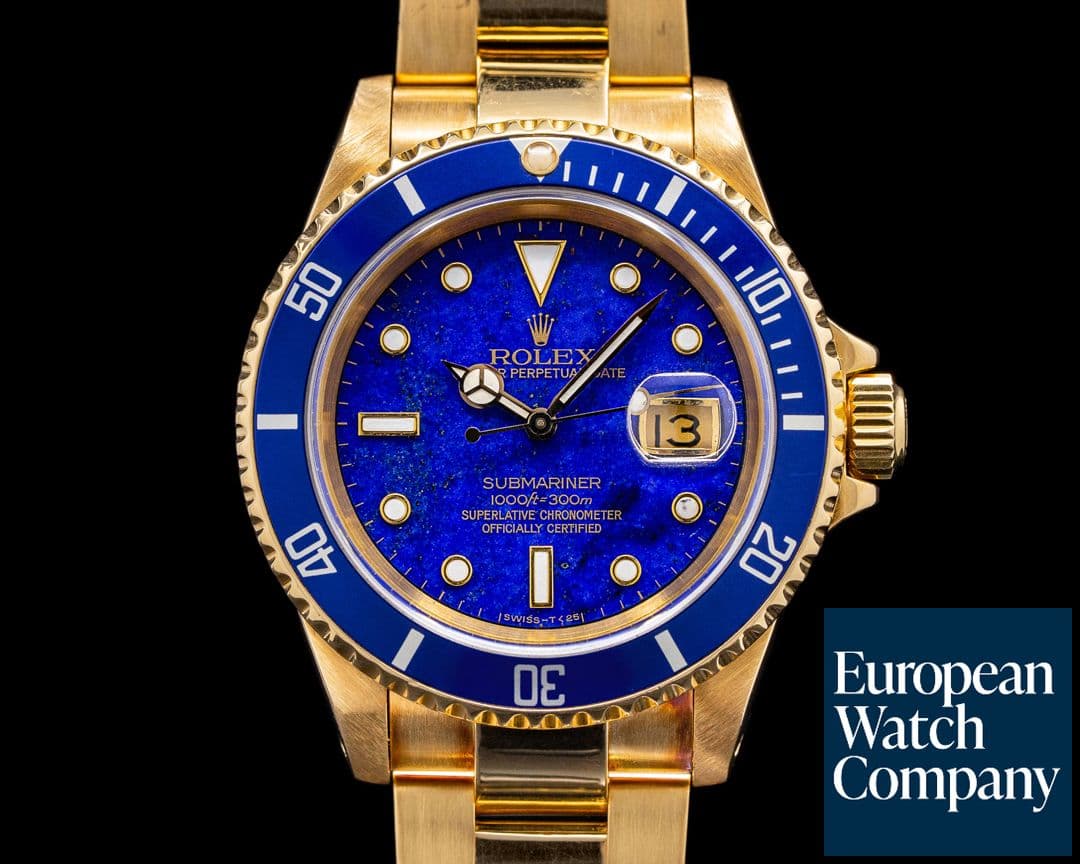 Image of Rolex Rolex Submariner 16618 LAPIS LAZULI 18K Yellow Gold FULL SET WOW 